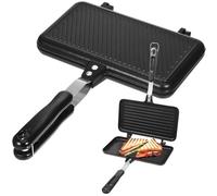 ASAKKURA Moule à Pâtisserie Double Face en Alliage D'aluminium Noir, Outil de Cuisson Multifonction pour Sandwichs Grillés, Facile à Nettoyer, Petit-déjeuner en Milieu Commercial