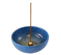 Asayu Japan ese Porte-encens pour bâtons de 90 mm, fabriqué au Japon en céramique et brûleur d'encens en laiton (bleu)