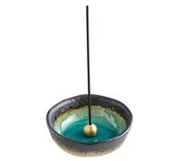 Asayu Japan Mini Porte Encens en Céramique Fait au Japon pour Bâtons Encens avec Brûleur en Laiton, Idéal pour la Relaxation ou Décoration, Encensoir Couleur Aigue-Marine Naturelle