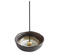 Asayu Japan Petit Bol Porte Encens en Céramique Fait au Japon pour Bâtons de 83mm avec Brûleur d'Encens en Laiton, Idéal pour la Relaxation ou Décoration, Encensoir Couleur Zen