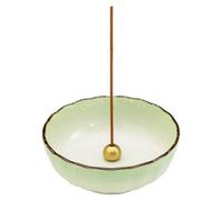 Asayu Japan Porte Encens de Lotus pour Bâtons de 105 mm, Encensoire Traditionnel en Céramique et Brûleur d'Encens en Laiton, Fabriqué au Japon, Vert Pastel