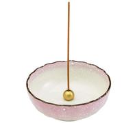 Asayu Japan Porte Encens en Lotus pour Bâtons et Poudre d'Encens, Fabriqué Traditionnellement au Japon, Encensoir en Céramique et Brûleur en Laiton, Rose Pastel