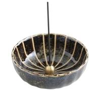 Asayu Japan Porte Encens Lotus Traditionnel Fabriqué au Japon en Céramique avec Brûleur d'Encens en Laiton pour Bâtons, Encensoir Couleur Vert Lotus