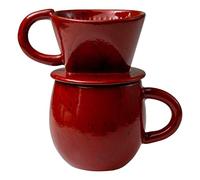 Asayu Japan Set Porte Filtre en Céramique avec Tasse pour Café et Thé, Goutteur Fabriqué au Japon Artisanalement Couleur Rouge, Pour Filtre en Papier Infusion Lente, Set Slow café