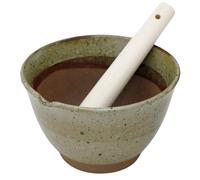 Asayu - Mortier japonais Suribachi “Mugitoro” en céramique Karatsu - 16 × 9,8 cm avec pilon 18 cm