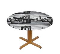 asbwuo Nappe Ronde Brooklyn Bridge en Polyester imperméable de qualité supérieure, imprimée sur Toute la Surface, avec Ourlet élastique pour Une Installation Facile.