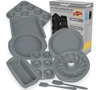 Aschef Moule Silicone Pâtisserie 9en1 Antiadhésif | Moules Gâteau Carré Rond, Plat à Tarte, Pour Cake Tartelette Cupcake Pain de Mie Muffin