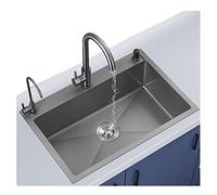 asdchZen Évier de cuisine à cuve simple - Évier de cuisine à encastrer et à monter sur le dessus - Évier de cuisine en acier inoxydable - Métallique, Kit-a-68 x 45 x 22 cm