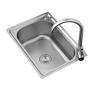 asdchZen Évier de cuisine en acier inoxydable brossé, équipé d'un robinet chaud et froid, réduction du bruit, double support, argenté, 47 x 35 cm