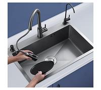 asdchZen Évier de cuisine en acier inoxydable - Évier de cuisine à encastrer et à monter sur le dessus - Bol simple - Métallique, 6 tailles, Kit-b-68 x 45 x 22 cm