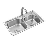 asdchZen Évier de cuisine encastrable à double cuve, acier inoxydable de qualité 304, facile à nettoyer et résistant à l'usure, sous-couche anti-condensation, argenté, 78 x 43 x 22 cm
