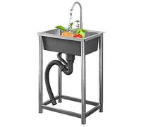 asdchZen Évier de cuisine sur pied en acier inoxydable - Station d'évier de cuisine avec bol profond - Évier utilitaire pour buanderie, garage, bar, restaurant, argenté, 60 x 45 x 75 cm