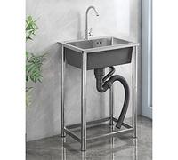 asdchZen Évier en acier inoxydable - Évier de cuisine commercial avec égouttoirs - Pour garage, buanderie, jardin, argenté - 68 x 45 x 75 cm