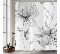 ASDCXZ Aquarelle Fleur Rideau de Douche 180x200 cm, Peinture à l'Encre Gris Floral Feuilles Printemps Plantes Imperméable Bain Rideau Textile Lavable Rideaux Douche pour Baignoire avec 12 Crochets