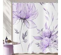 ASDCXZ Aquarelle Fleur Rideau de Douche 180x200 cm, Peinture à l'Encre Violet Floral Feuilles Printemps Plantes Imperméable Bain Rideau Textile Lavable Rideaux Douche pour Baignoire avec 12 Crochets