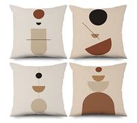 ASDCXZ Lot de 4 Boho 40x40 cm, géométrie Abstraite Moderne Demi-Cercle Beige Housse de Coussin décorative pour canapé Lavable Polyester et Lin taie d'oreiller d'extérieur