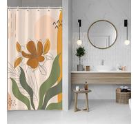 ASDCXZ Rideau de douche bohème 90 x 180 cm Art abstrait moderne marron fleurs vertes feuilles beige lavable en polyester imperméable pour baignoire avec 6 crochets