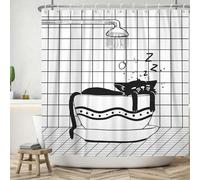 ASDCXZ Rideau de Douche drôle 165x180 cm, Moderne Noir Blanc drôle Chat Sommeil Lavable Rideaux de Douche Textile imperméable Rideau de Douche pour Baignoire avec 12 Crochets