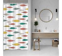 ASDCXZ Rideau de douche en forme de poisson, 90 x 180 cm, jaune, vert, rouge, océan, coloré, résistant aux moisissures, lavable, étroit, en polyester, imperméable, pour baignoire avec 6 crochets