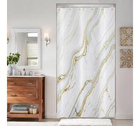 ASDCXZ Rideau de douche marbré 90 x 180 cm, moderne, abstrait, blanc doré, texture marbrée, lavable, étroit, avec œillets en tissu polyester, imperméable, pour baignoire, avec 6 crochets