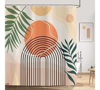 ASDCXZ Rideau de Douche Moderne Abstrait Boho Style Feuilles de Palmier Vert Noeud de Ligne de Soleil Beige Lavables Rideau Douche imperméable en Textile pour Baignoire avec 12 Crochets, 180x200 cm