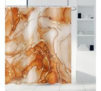ASDCXZ Rideau Douche Orange Marbre 90x180 cm, Moderne Abstrait Art Orange Or Marbre Optique Texture Imperméable Polyester Textile Lavable Rideau de Baignoire avec 6 Crochets