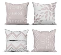ASDCXZ Rose Housses de Coussin 40x40 cm Lot de 4, Moderne Rose Gris Blanc Géométrie Motif Ferme Carré Canapé Décoratif Housses Coussin Lavables Polyester Textile d'extérieur Jardin Taie d'oreiller