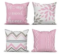 ASDCXZ Rose Housses de Coussin 50x50 cm Lot de 4, Moderne Rose Gris Blanc Géométrie Motif Ferme Carré Canapé Décoratif Housses Coussin Lavables Polyester Textile d'extérieur Jardin Taie d'oreiller