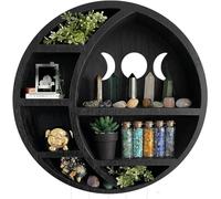 ASEELO Étagère en forme de demi-lune en bois pour affichage en cristal, montage mural, étagère de lune rustique pour cristaux, pierres, huiles essentielles, petit support pour plantes