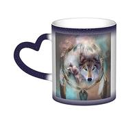 Aseelo Tasse à café 3D en céramique avec motif loup changeant de couleur avec poignée en forme de cœur pour la maison, le bureau, cadeau pour homme et femme - 355 ml