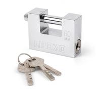 ASelected 1 cadenas avec 3 clés, serrure rectangulaire robuste à 100 lames, corps 94 x 18 x 54 mm, anse de 11 mm, cadenas de conteneur pour garage, entrepôt et rangement