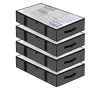 ASelected 4 pièces de rangement pliables sous le lit en PVC avec fermeture éclair et poignées pour couettes, vêtements, chaussures, literie, 90 L, gris