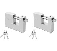 ASelected Cadenas d'extérieur lourd avec 3 clés, manilles de 70 mm d'épaisseur, protection contre les chocs pour garage, conteneur, portail et entrepôt, couleur acier inoxydable (Lot de 2)