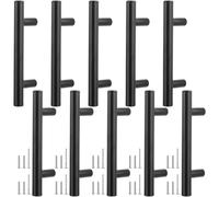 ASelected Lot de 10 poignées de porte de placard de cuisine, 127 mm, noir, espacement des trous de 76 mm, poignées en T en acier inoxydable avec vis pour armoire, commode, porte, portail, armoires et