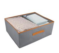 ASelected Lot de 2 grandes boîtes de rangement 50 x 40 x 20 cm avec poignée en cuir et séparateur - Boîte de rangement pliable pour vêtements, livres (gris)
