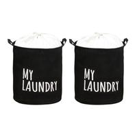 ASelected Lot de 2 paniers à linge autoportants avec cordon de serrage, 60 L, panier à linge pliable avec poignée, coton polyester rond imperméable, pour produits, jouets, chambre à coucher