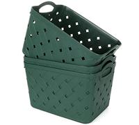 ASelected Lot de 3 paniers de rangement en plastique tissé avec poignées, grand 35 x 30 x 21 cm, beau tendance, motif peau croisée, pour cuisine, salon, bureau, salle de bain, chambre à coucher (vert)