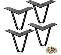 ASelected Lot de 4 Pieds en épingle à Cheveux en métal Robuste avec vis de Protection de Sol en Caoutchouc pour Armoire, Armoire, Table de Chevet, Placard, canapé café, 10 cm, Noir