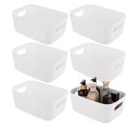 ASelected Lot de 6 boîtes de rangement multifonctionnelles avec poignées empilables en plastique blanc pour cuisine, bureau, armoire, salle de bain