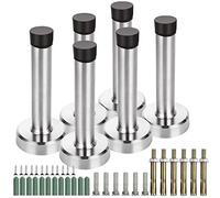 ASelected Lot de 6 butées de porte en acier inoxydable, butées de porte pour plinthes avec embout pare-chocs en caoutchouc, avec vis de montage et chevilles Argenté