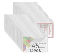 ASelected Lot de 60 Pochette Plastique A5, Transparente Pochette avec Rabat, Pochettes à Bouton Pression A5 Porte Document - 235×170 MM