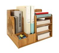 ASelected Organiseur de Bureau à 4 Niveaux en Bois - Boîte de Rangement pour Fournitures de Bureau - Grande capacité - Trieur pour papiers A4, stylos, Livres, Lettres et Documents (Bois de Cerisier)