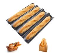 ASelected Plaque de cuisson à baguette avec revêtement antiadhésif pour 4 baguettes - Moule à pain perforé avec 4 cavités