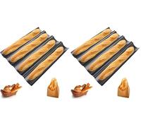 ASelected Plaque de cuisson à baguette avec revêtement antiadhésif pour 4 baguettes - Moule à pain perforé avec 4 cavités (Lot de 2)