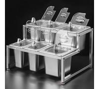 ASerZenith Étagère À Épices en Acier Inoxydable 304, 2 Rangées, Couvercle Transparent Rabattable, Support pour Épices, Récipients De Buffet avec Cuillère pour Boîte À Ingrédients Co,16.5x14.2x10.2in