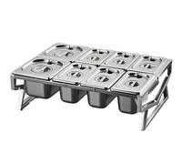 ASerZenith Étagère À Épices sur Pied en Acier Inoxydable pour 10 Poêles avec Couvercle, 2 Rangées De Compartiments Rétractables, Boîte De Rangement Multiple Argentée pour Le Comptoi,19.5X14.6X6.5IN