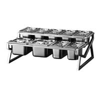 ASerZenith Étagère À Épices sur Pied en Acier Inoxydable pour 10 Poêles avec Couvercle, 2 Rangées De Compartiments Rétractables, Boîte De Rangement Multiple Argentée pour Le Comptoi,B/21.6X14.6X8.3IN