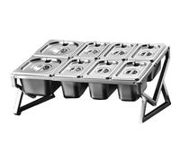 ASerZenith Étagère À Épices sur Pied en Acier Inoxydable pour 10 Poêles avec Couvercle, 2 Rangées De Compartiments Rétractables, Boîte De Rangement Multiple Argentée pour Le Comptoi,19.7X14.6X9.6IN