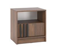 ASF Lisa Table de Chevet avec Tiroir et Niche Ouverte, Table de Nuit 51 x 52 x 38 cm, Design à Lamelles, pour Chambre, Noyer/Noir