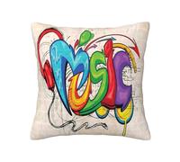 ASFgda Housse de coussin décorative imprimée style graffiti musical, fermeture éclair invisible, doux pour la maison, le canapé, la chambre à coucher